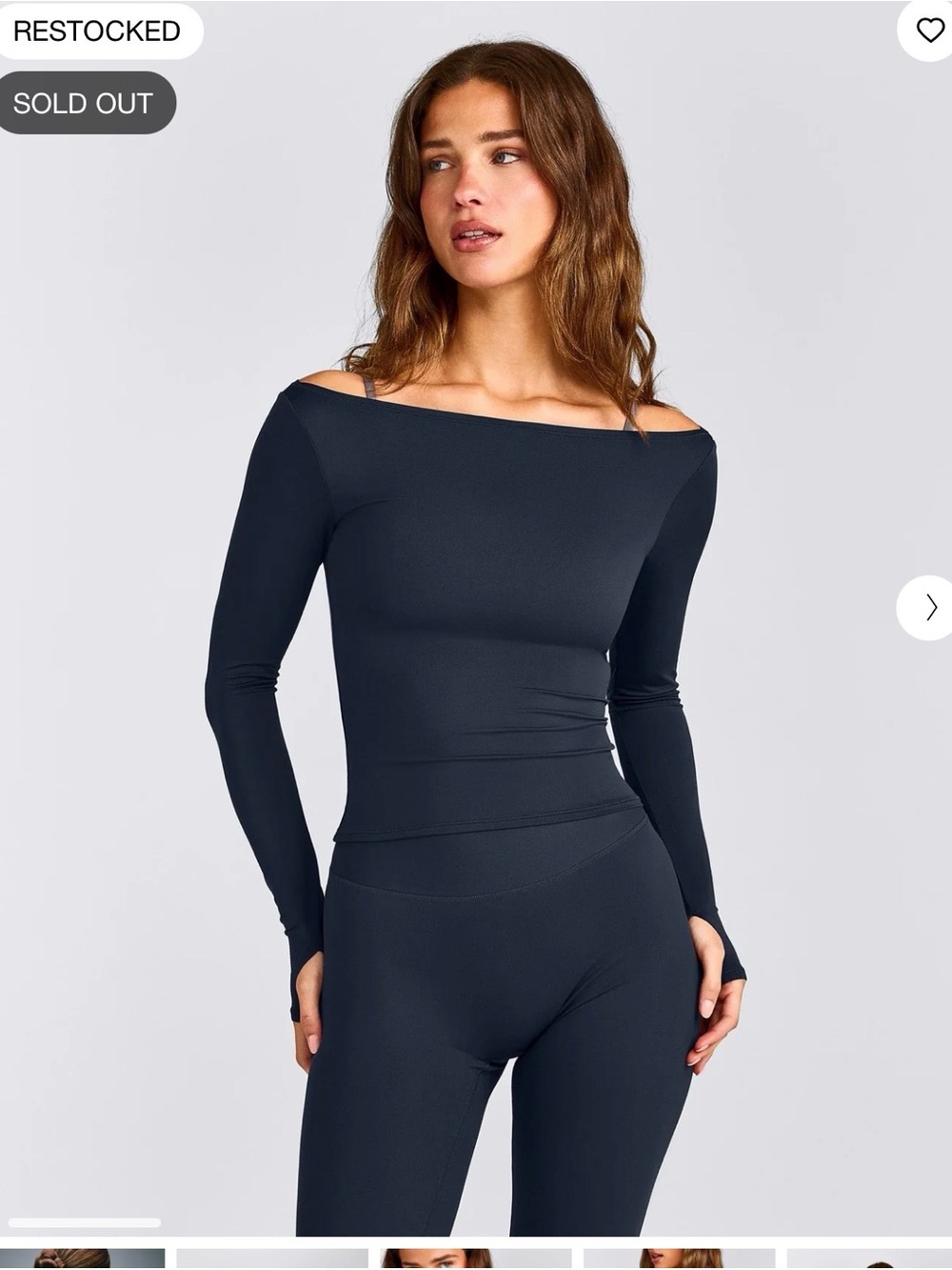 Off-the-Shoulder Long Sleeve Women's Top — Navy